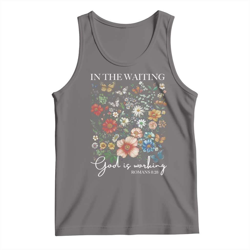 In The Waiting God Is Working Tank Top Religious Christian Bible Verse Flower TS11 Deep Heather Print Your Wear