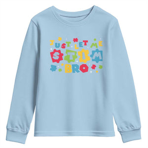 Funny Just Let Me Stim Bro Youth Sweatshirt Autism Awareness Puzzle TS11 Light Blue Print Your Wear