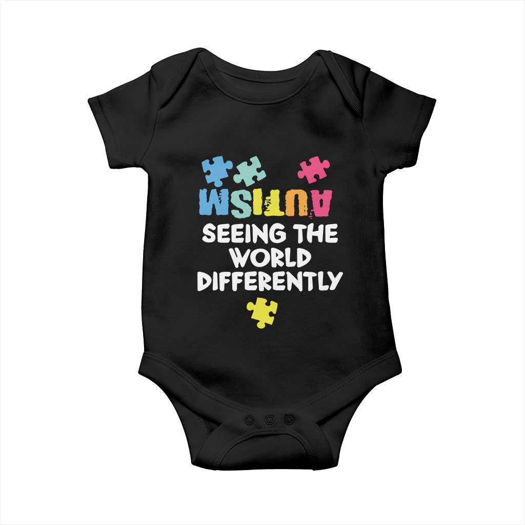 Autism Seeing The World Differently Baby Onesie Autistic Autism Awareness Puzzle TS11 Black Print Your Wear