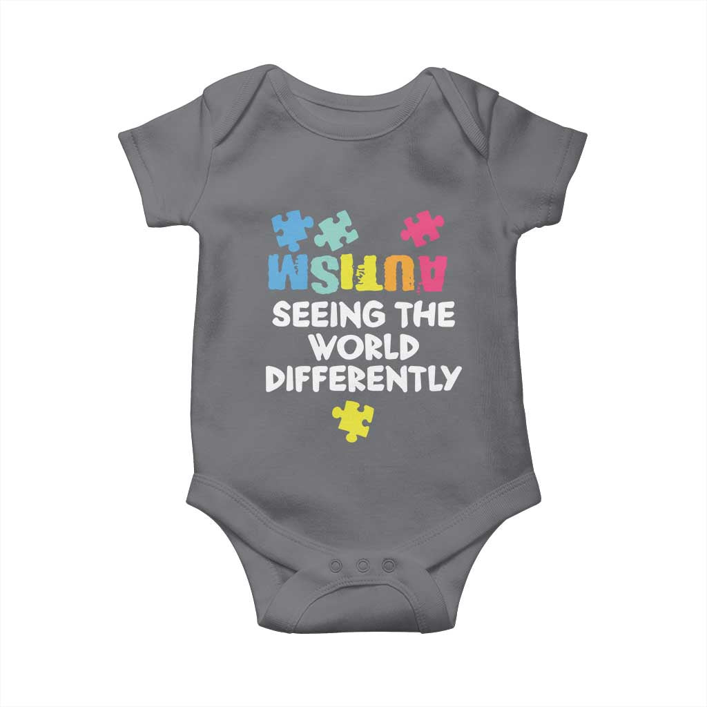 Autism Seeing The World Differently Baby Onesie Autistic Autism Awareness Puzzle TS11 Charcoal Print Your Wear