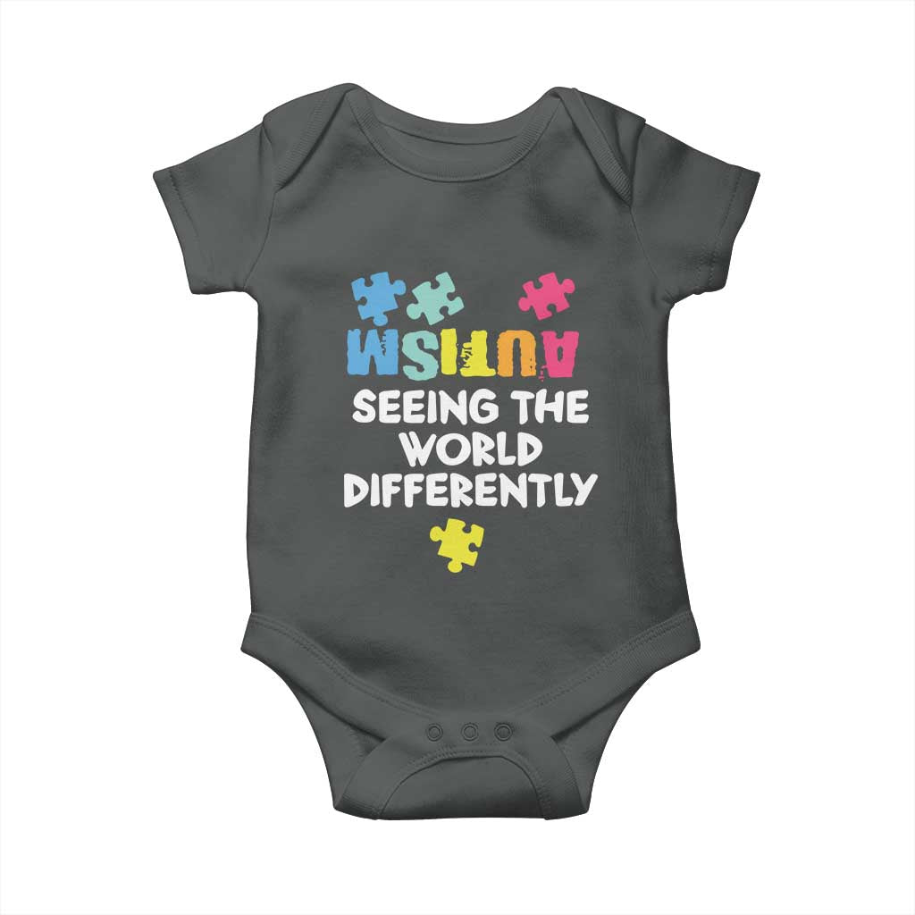 Autism Seeing The World Differently Baby Onesie Autistic Autism Awareness Puzzle TS11 Dark Heather Print Your Wear