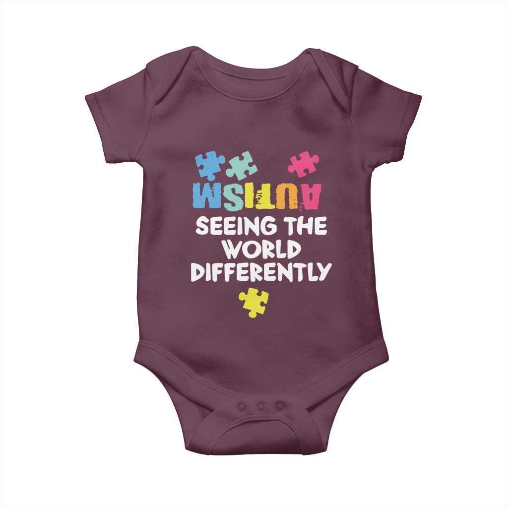 Autism Seeing The World Differently Baby Onesie Autistic Autism Awareness Puzzle TS11 Maroon Print Your Wear