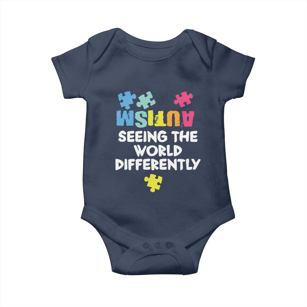 Autism Seeing The World Differently Baby Onesie Autistic Autism Awareness Puzzle TS11 Navy Print Your Wear