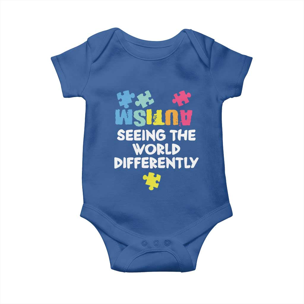 Autism Seeing The World Differently Baby Onesie Autistic Autism Awareness Puzzle TS11 Royal Blue Print Your Wear