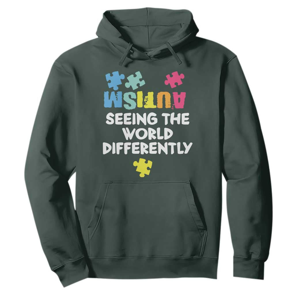 Autism Seeing The World Differently Hoodie Autistic Autism Awareness Puzzle TS11 Dark Forest Green Print Your Wear