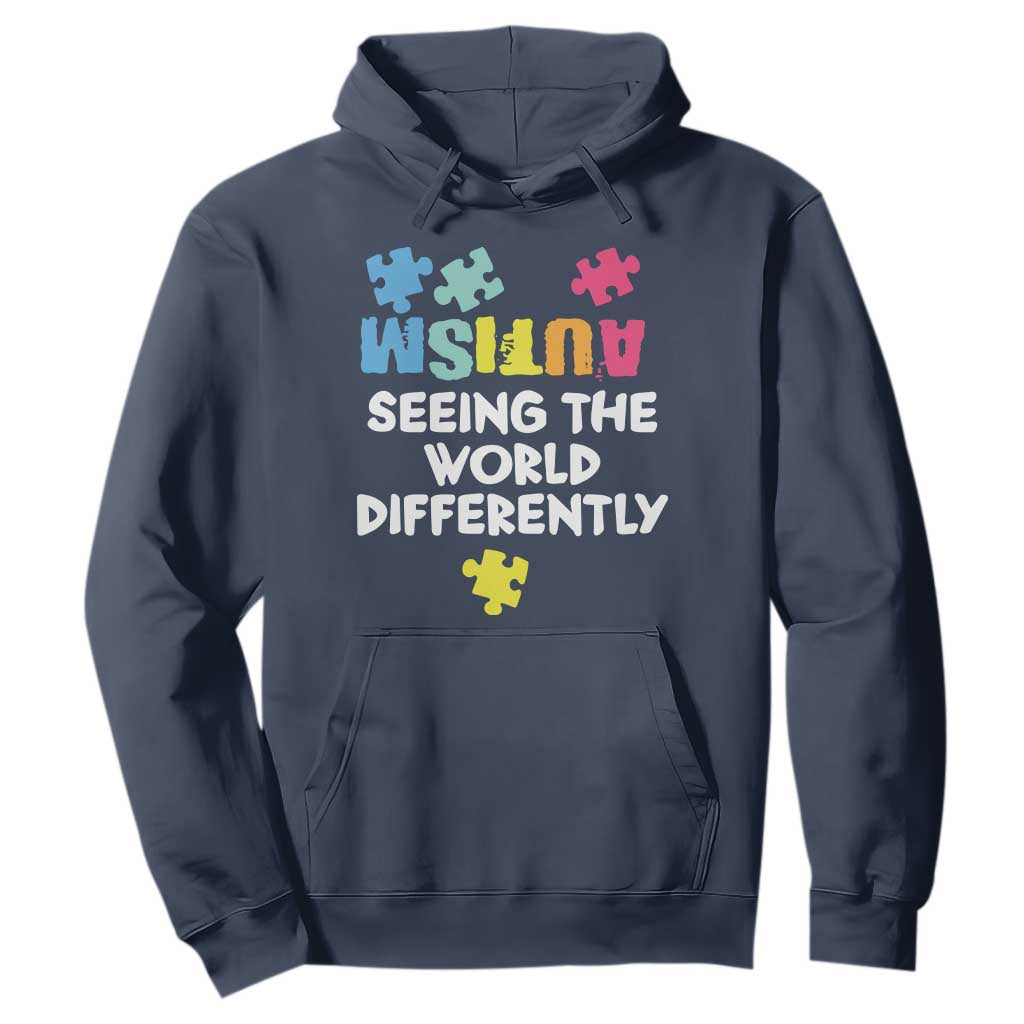Autism Seeing The World Differently Hoodie Autistic Autism Awareness Puzzle TS11 Navy Print Your Wear