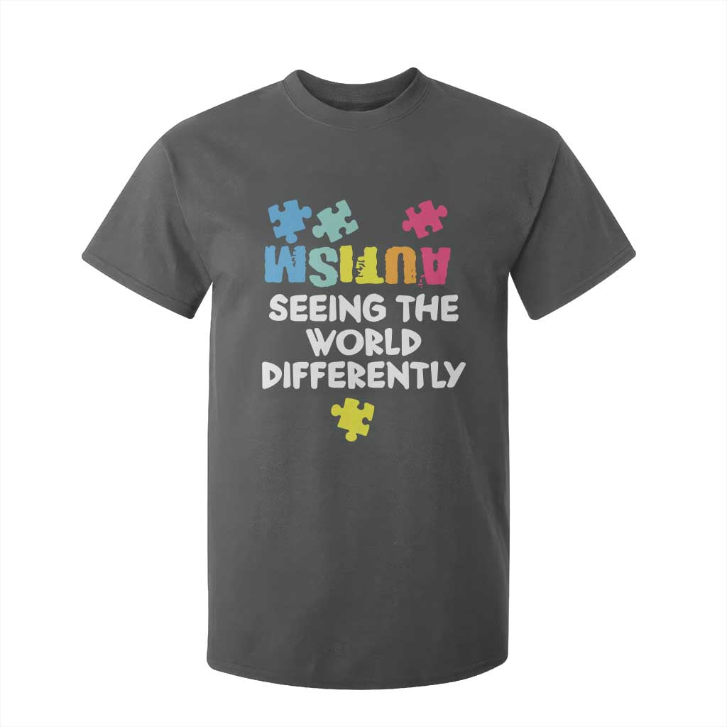 Autism Seeing The World Differently T Shirt For Kid Autistic Autism Awareness Puzzle TS11 Dark Heather Print Your Wear