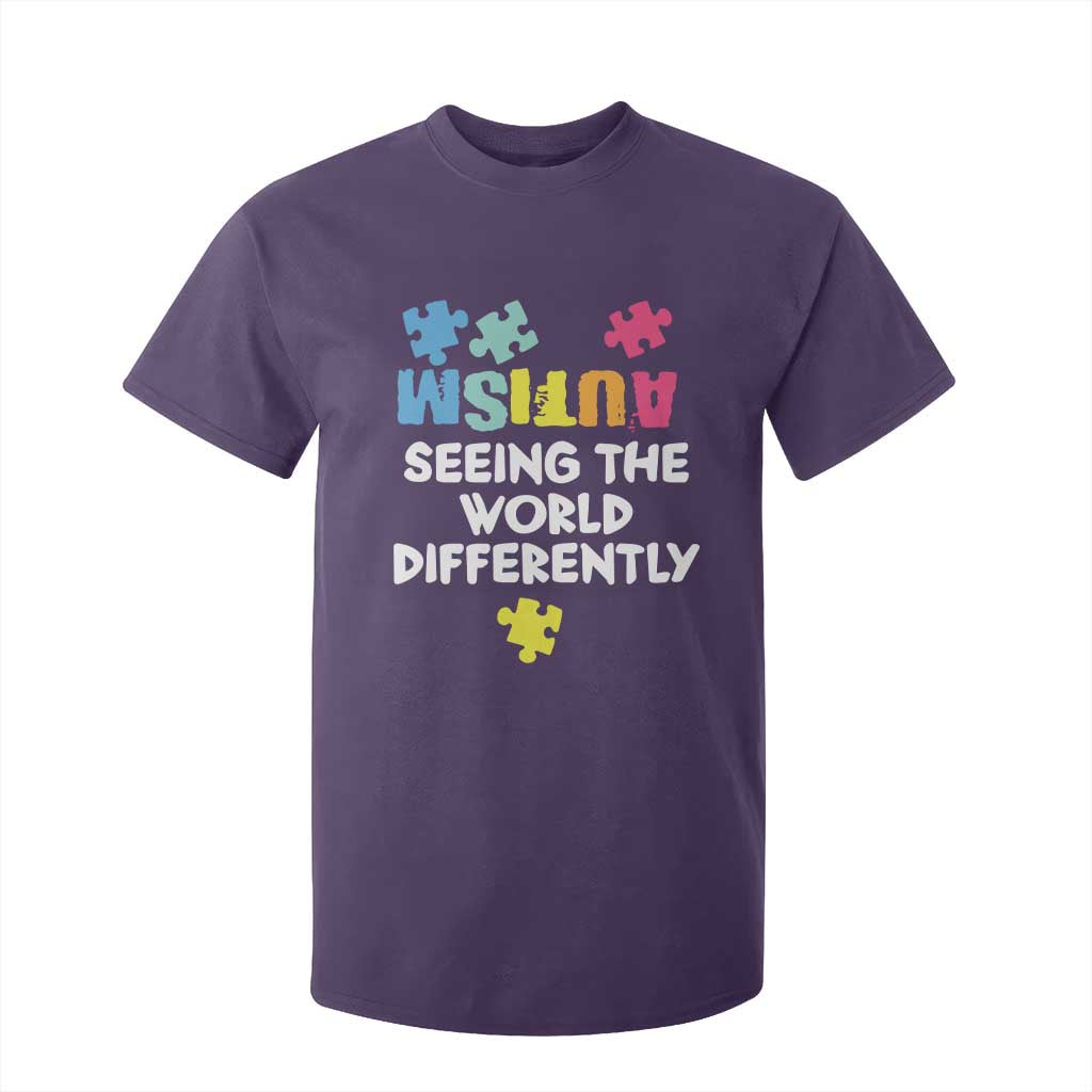 Autism Seeing The World Differently T Shirt For Kid Autistic Autism Awareness Puzzle TS11 Purple Print Your Wear