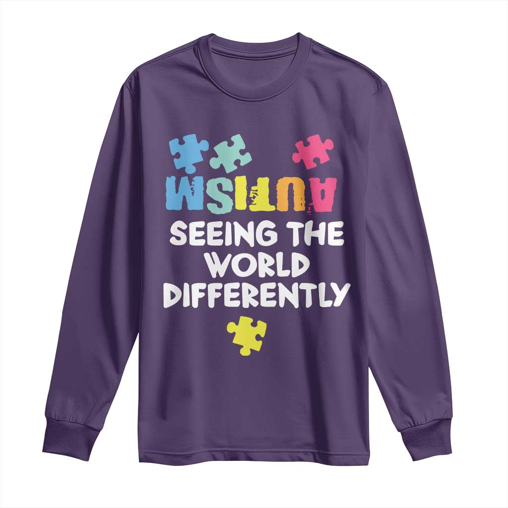 Autism Seeing The World Differently Long Sleeve Shirt Autistic Autism Awareness Puzzle TS11 Purple Print Your Wear
