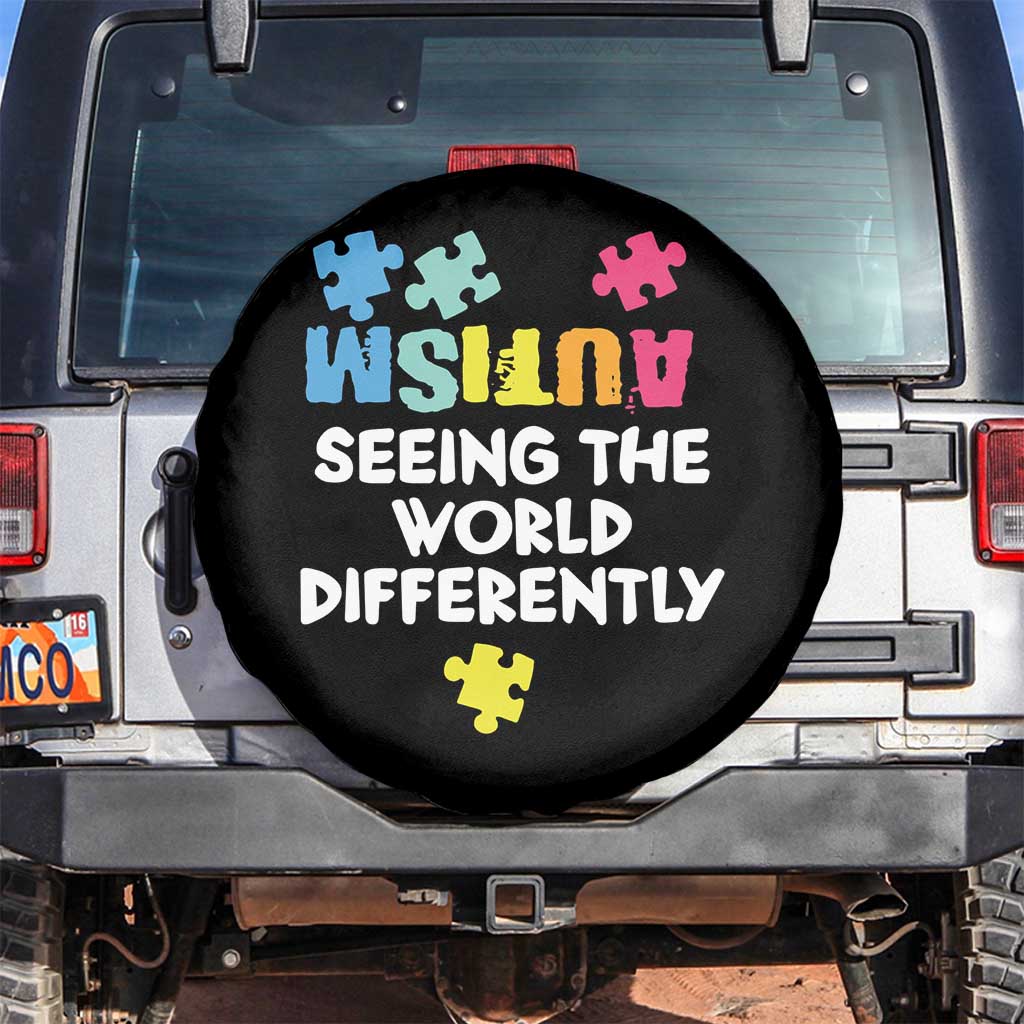 Autism Seeing The World Differently Spare Tire Cover Autistic Autism Awareness Puzzle TS11 No hole Black Print Your Wear