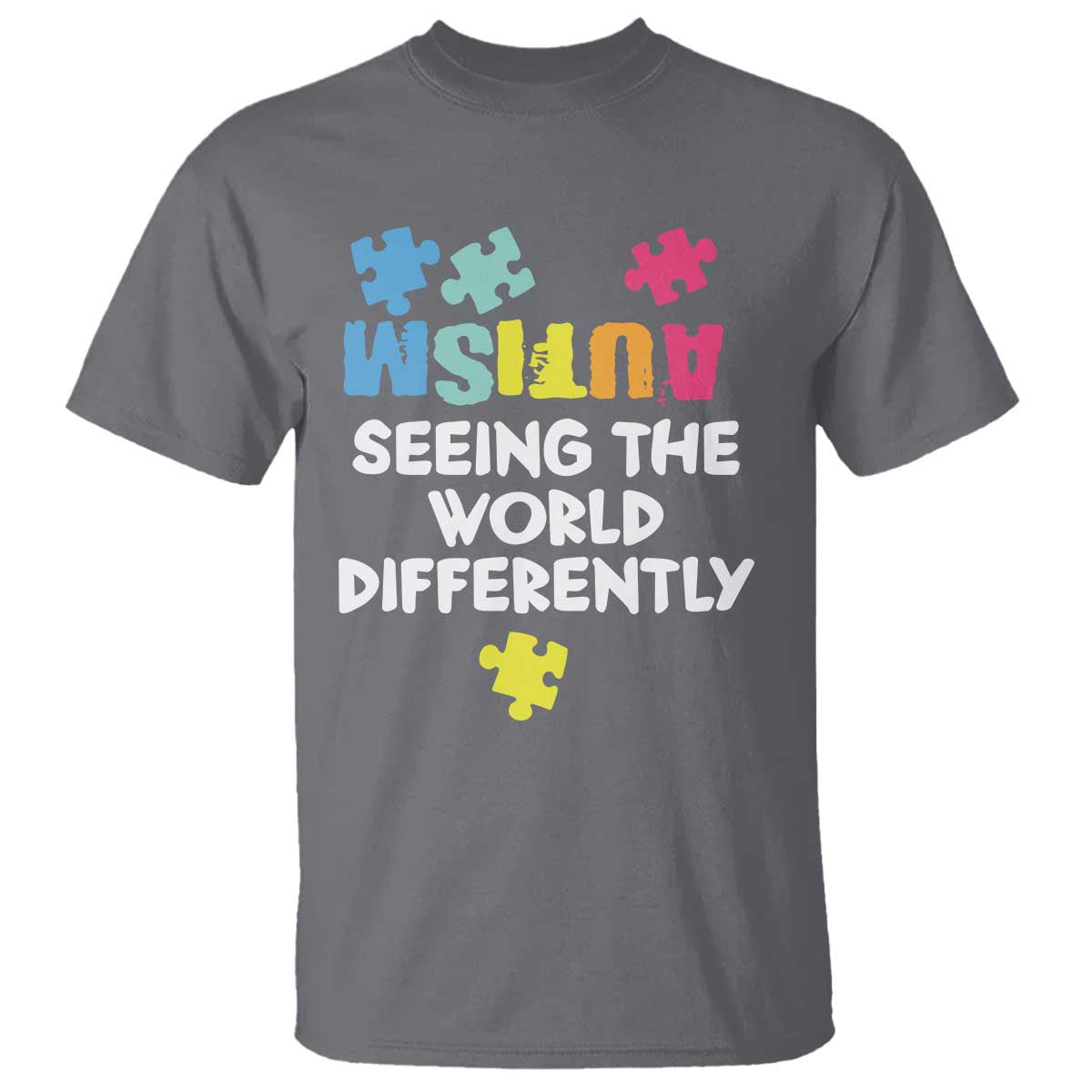 Autism Seeing The World Differently T Shirt Autistic Autism Awareness Puzzle TS11 Charcoal Print Your Wear