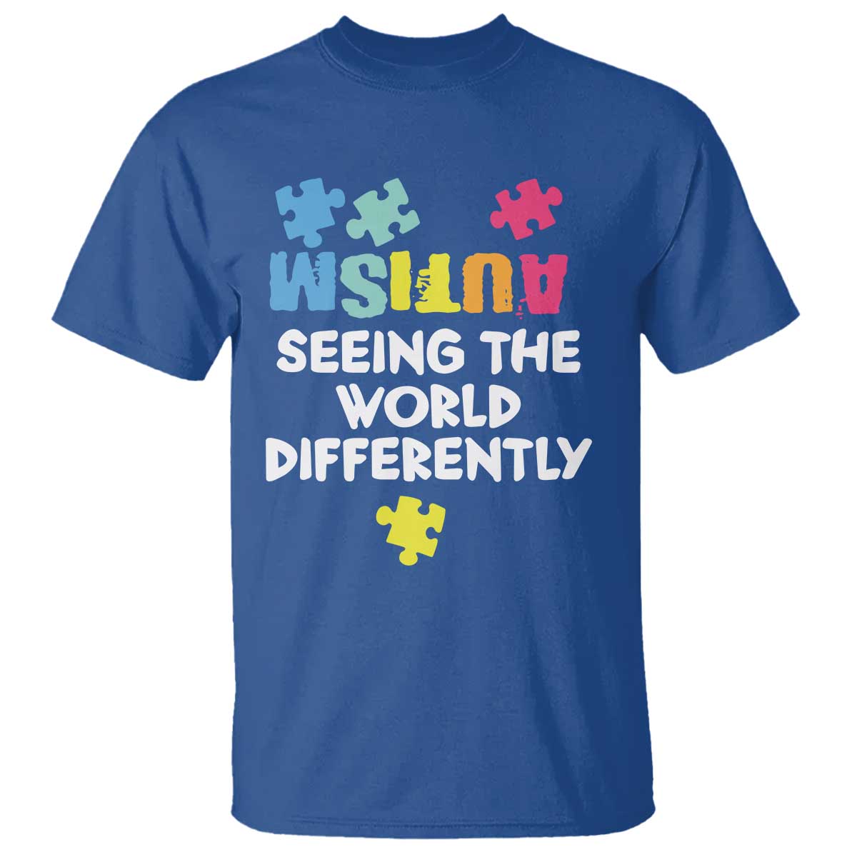 Autism Seeing The World Differently T Shirt Autistic Autism Awareness Puzzle TS11 Royal Blue Print Your Wear