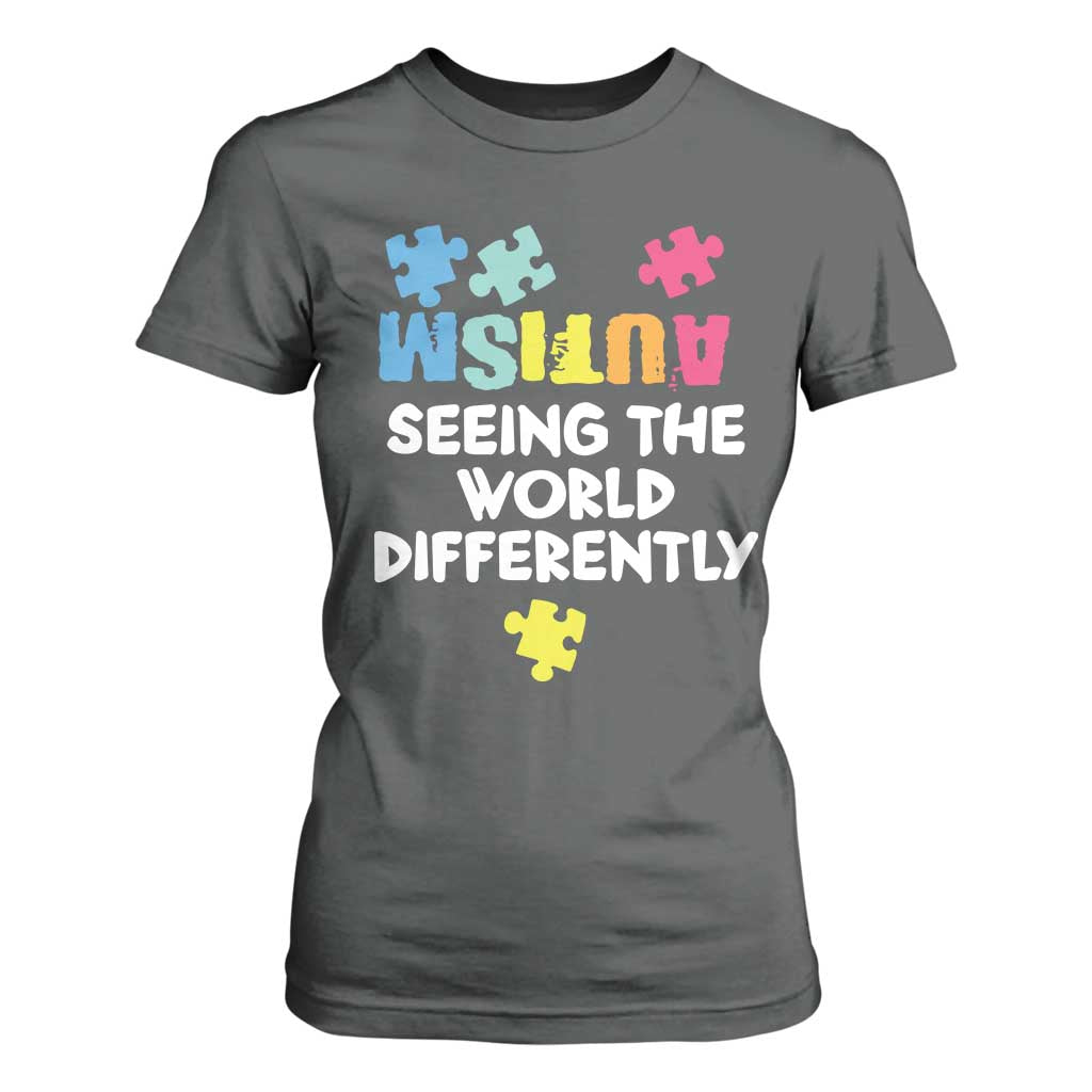 Autism Seeing The World Differently T Shirt For Women Autistic Autism Awareness Puzzle TS11 Dark Heather Print Your Wear