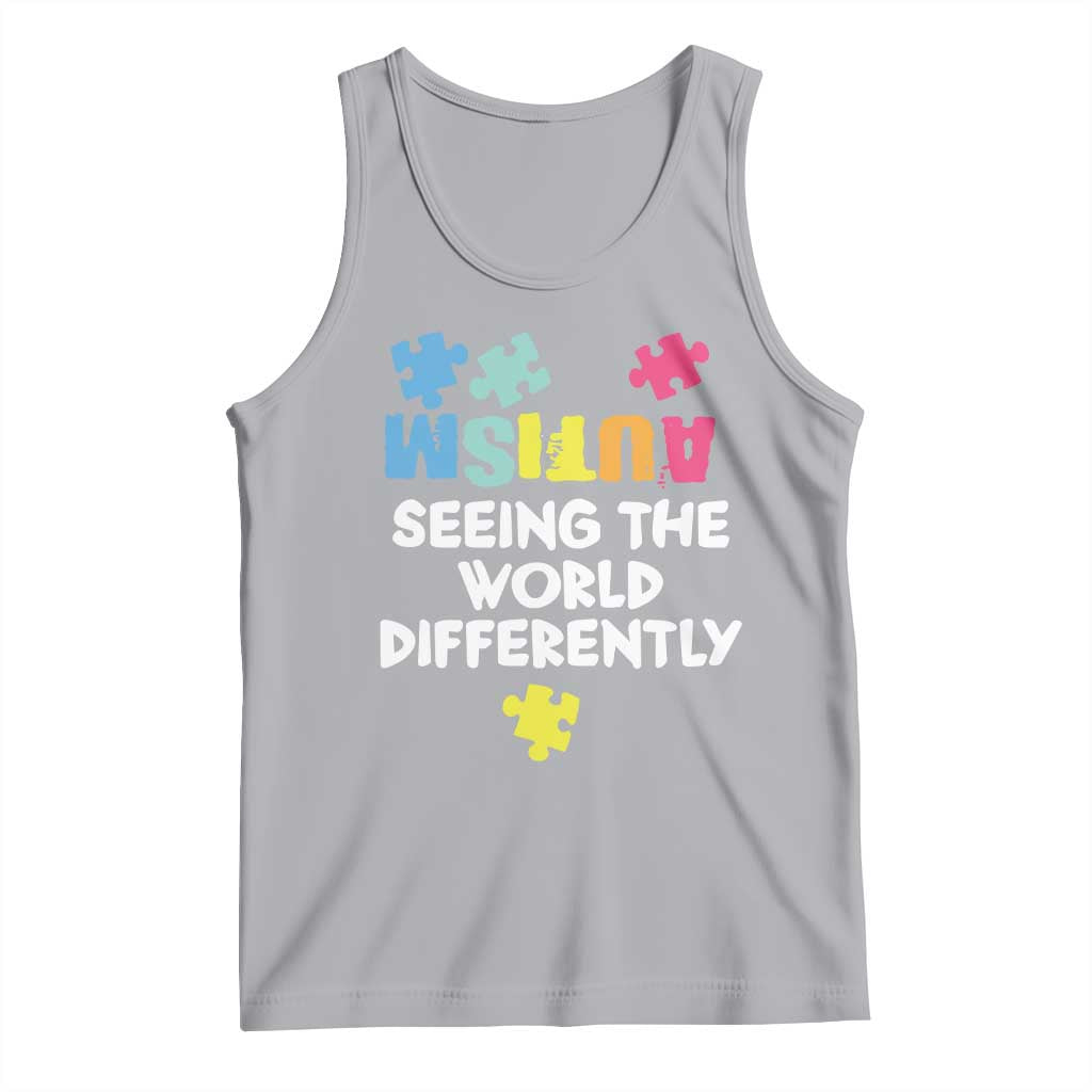 Autism Seeing The World Differently Tank Top Autistic Autism Awareness Puzzle TS11 Athletic Heather Print Your Wear