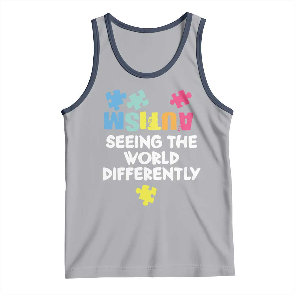 Autism Seeing The World Differently Tank Top Autistic Autism Awareness Puzzle TS11 Athletic Heather Navy Print Your Wear