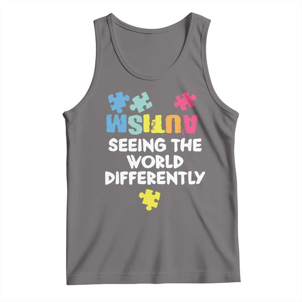 Autism Seeing The World Differently Tank Top Autistic Autism Awareness Puzzle TS11 Deep Heather Print Your Wear