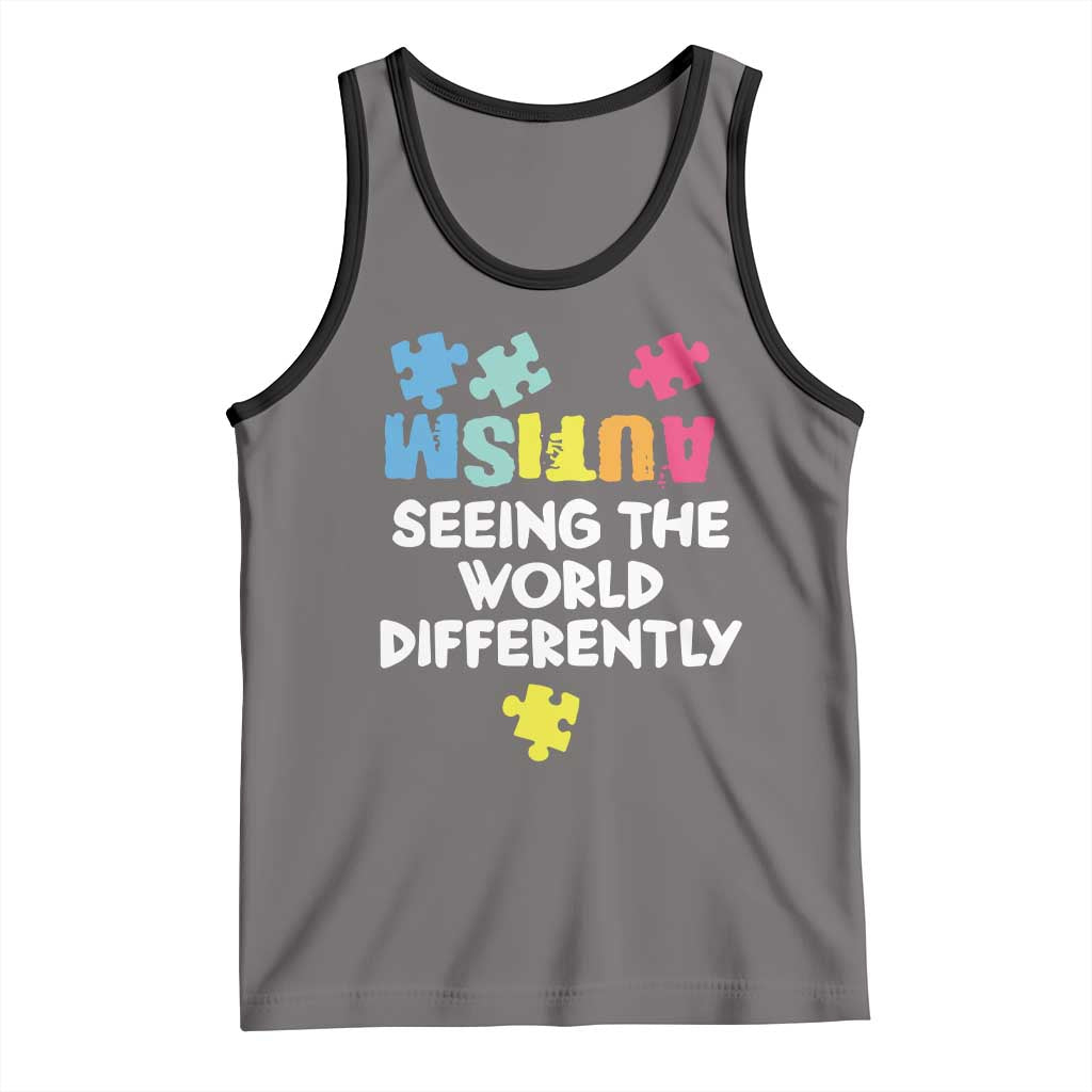 Autism Seeing The World Differently Tank Top Autistic Autism Awareness Puzzle TS11 Deep Heather Black Print Your Wear