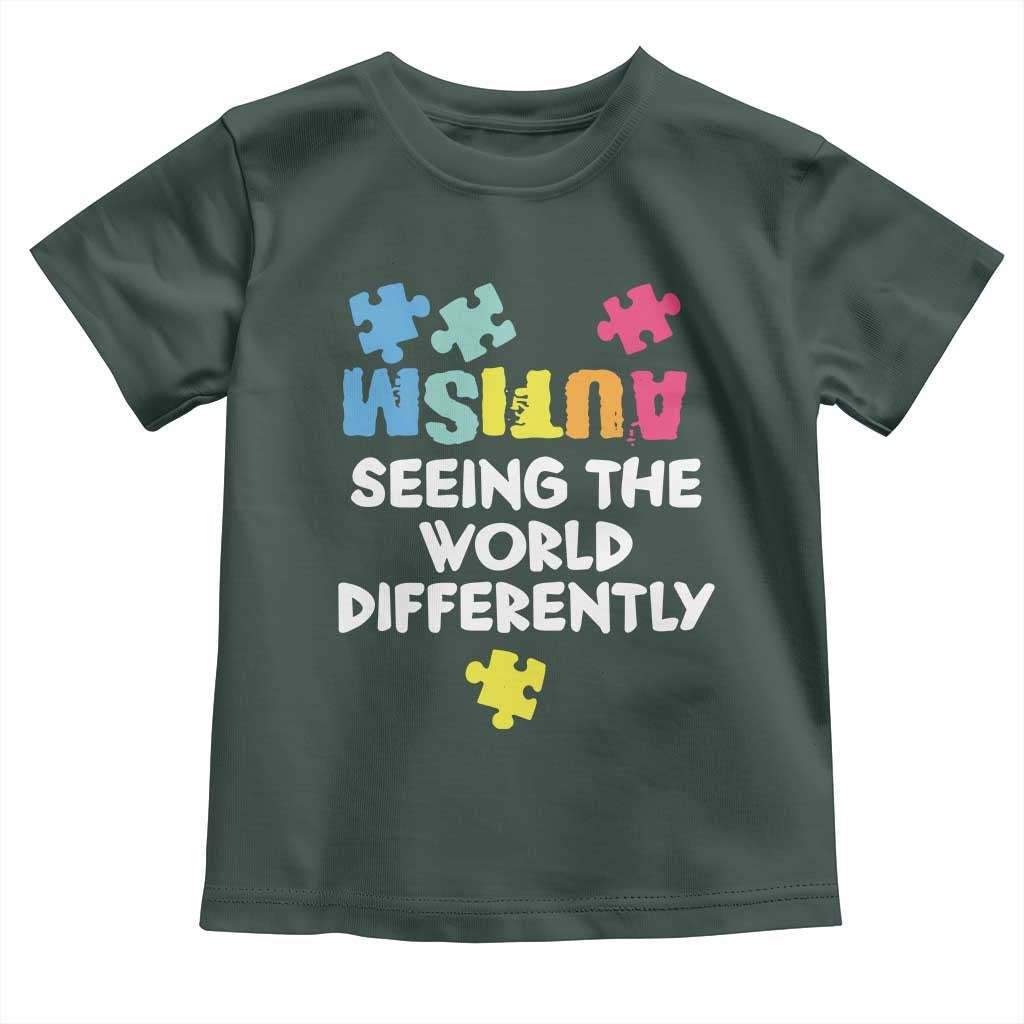 Autism Seeing The World Differently Toddler T Shirt Autistic Autism Awareness Puzzle TS11 Dark Forest Green Print Your Wear