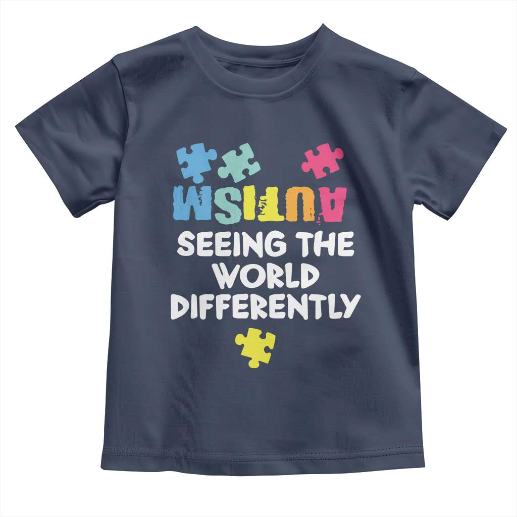 Autism Seeing The World Differently Toddler T Shirt Autistic Autism Awareness Puzzle TS11 Navy Print Your Wear