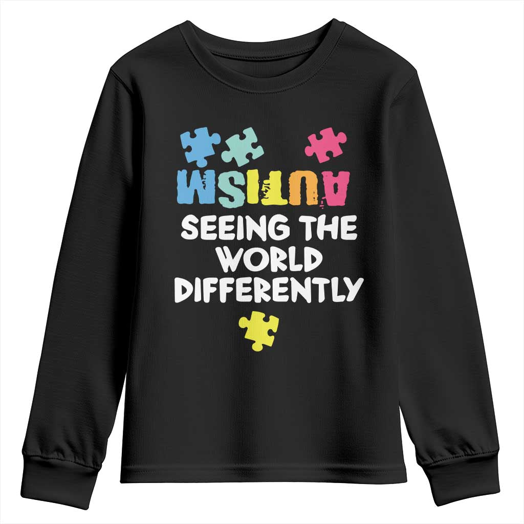 Autism Seeing The World Differently Youth Sweatshirt Autistic Autism Awareness Puzzle TS11 Black Print Your Wear