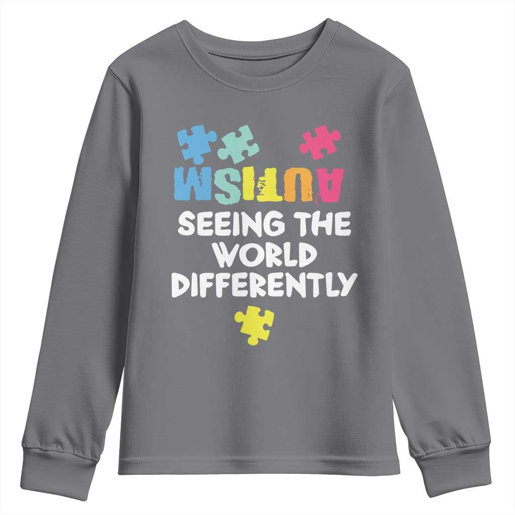 Autism Seeing The World Differently Youth Sweatshirt Autistic Autism Awareness Puzzle TS11 Charcoal Print Your Wear