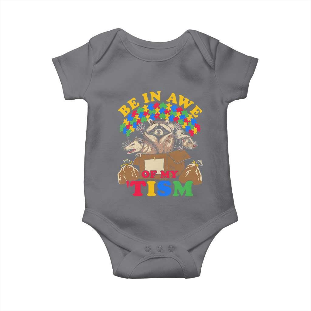Funny Autism Awareness Baby Onesie Be In Awe Of My 'Tism Autistic Raccoon Opossum Skunk TS11 Charcoal Print Your Wear