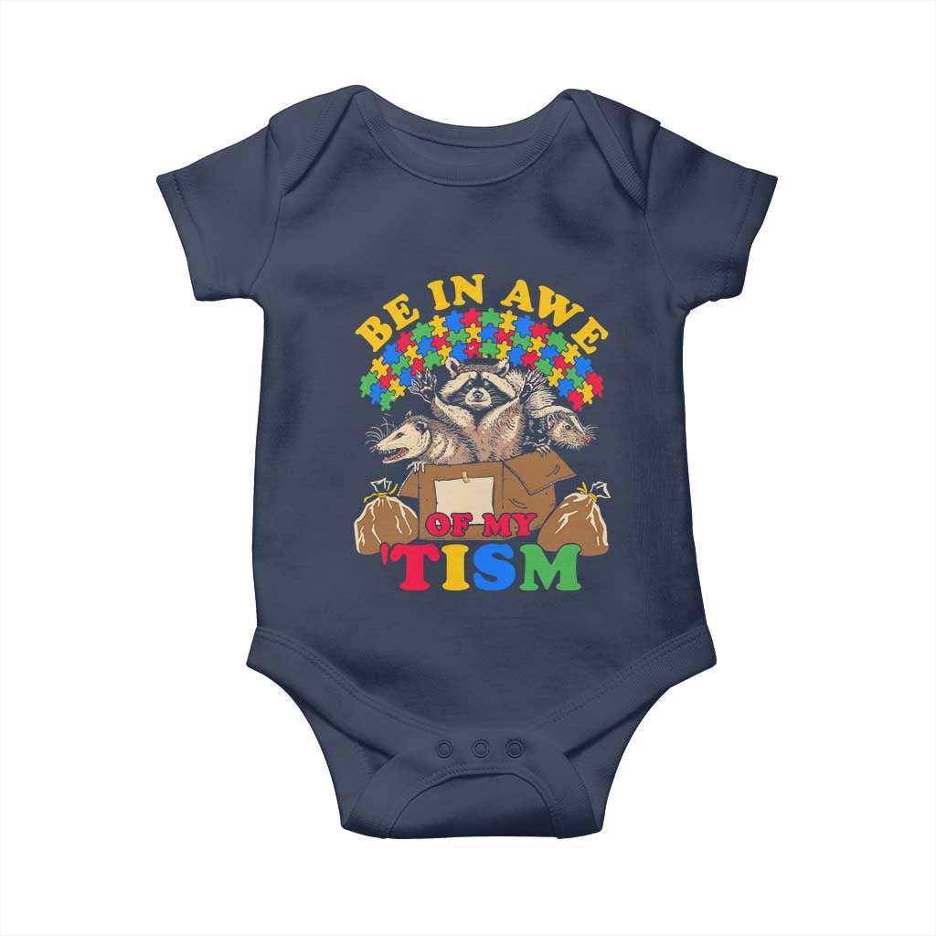 Funny Autism Awareness Baby Onesie Be In Awe Of My 'Tism Autistic Raccoon Opossum Skunk TS11 Navy Print Your Wear