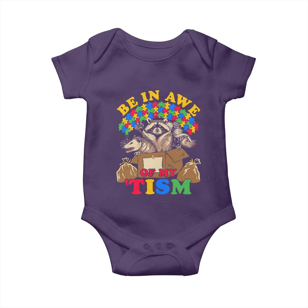 Funny Autism Awareness Baby Onesie Be In Awe Of My 'Tism Autistic Raccoon Opossum Skunk TS11 Purple Print Your Wear