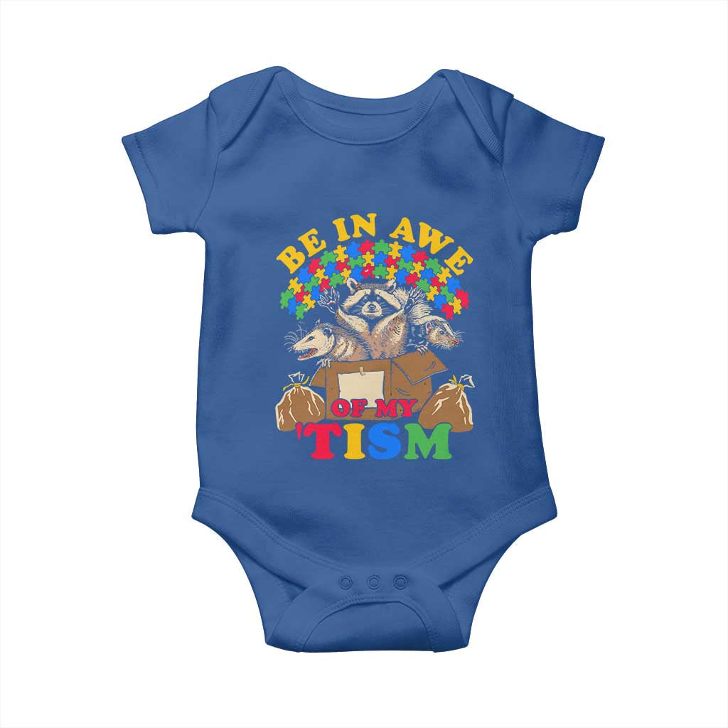 Funny Autism Awareness Baby Onesie Be In Awe Of My 'Tism Autistic Raccoon Opossum Skunk TS11 Royal Blue Print Your Wear