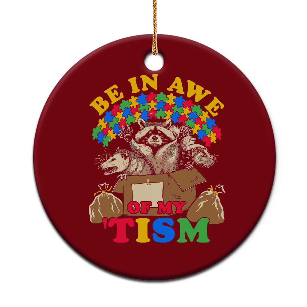 Funny Autism Awareness Ceramic Ornament Be In Awe Of My 'Tism Autistic Raccoon Opossum Skunk TS11 1pc Red Print Your Wear