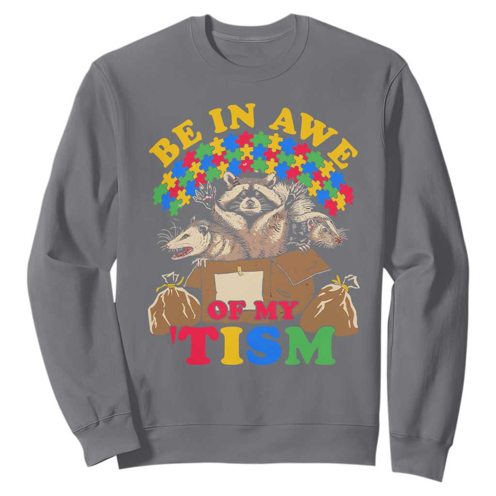 Funny Autism Awareness Sweatshirt Be In Awe Of My 'Tism Autistic Raccoon Opossum Skunk TS11 Charcoal Print Your Wear