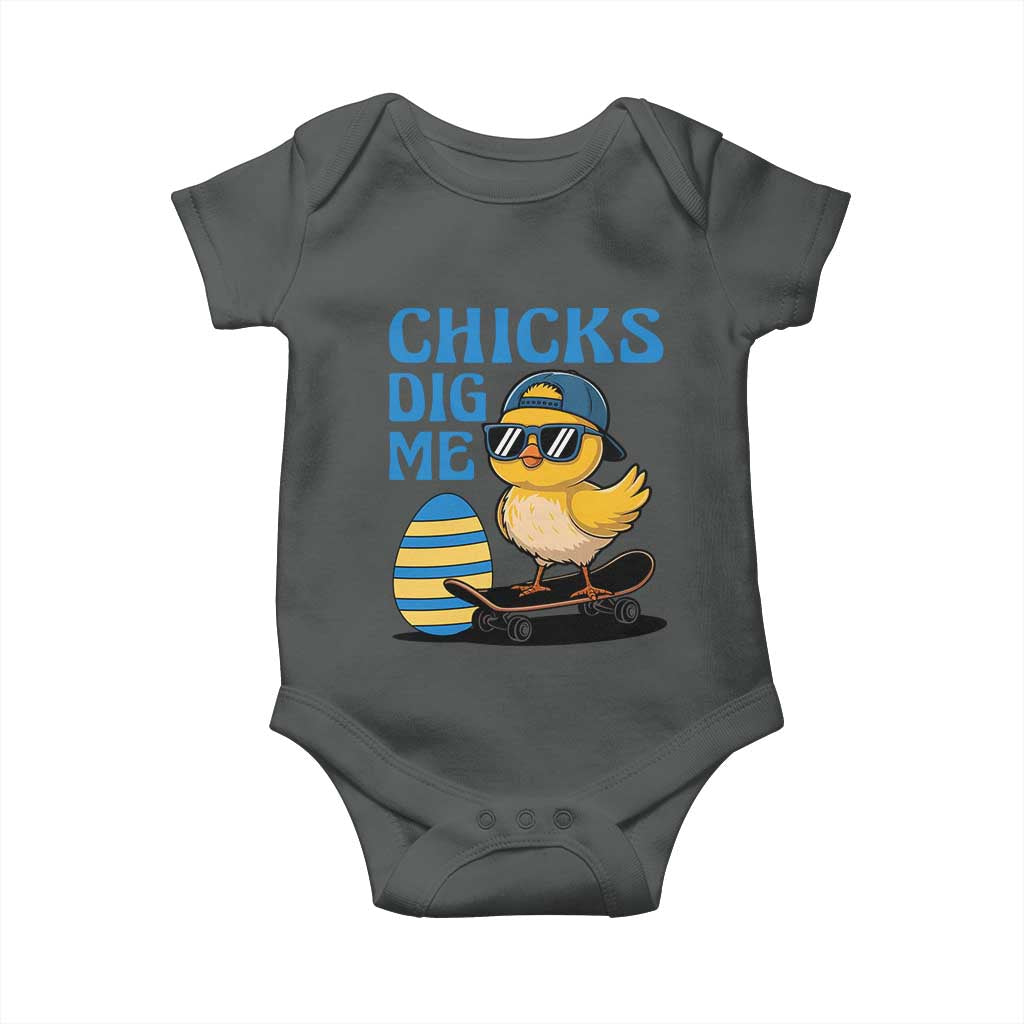 Funny Easter Day Chicks Dig Me Baby Onesie Cool Chicken TS11 Dark Heather Print Your Wear