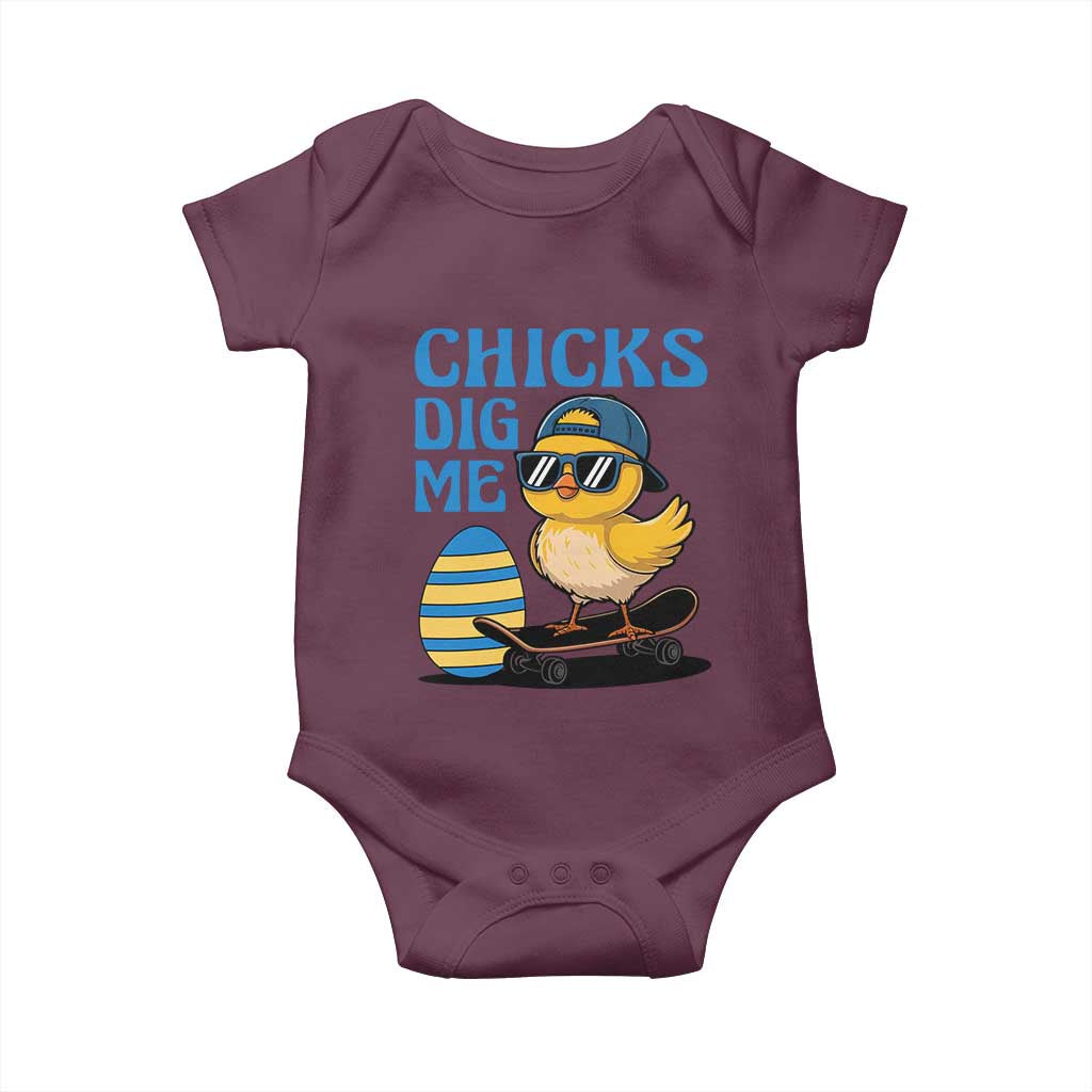 Funny Easter Day Chicks Dig Me Baby Onesie Cool Chicken TS11 Maroon Print Your Wear