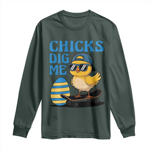 Funny Easter Day Chicks Dig Me Long Sleeve Shirt Cool Chicken TS11 Dark Forest Green Print Your Wear