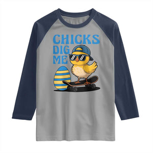 Funny Easter Day Chicks Dig Me Raglan Shirt Cool Chicken TS11 Sport Gray Navy Print Your Wear