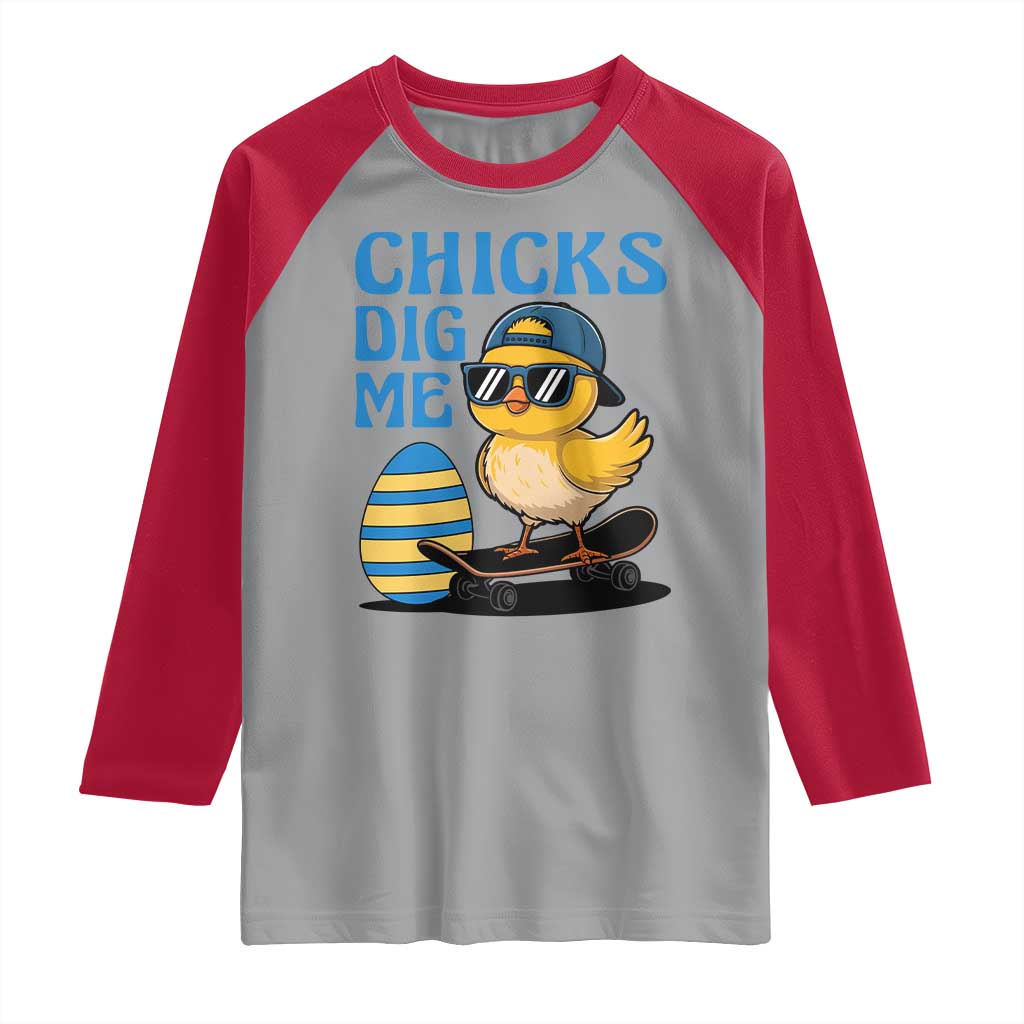 Funny Easter Day Chicks Dig Me Raglan Shirt Cool Chicken TS11 Sport Gray Red Print Your Wear
