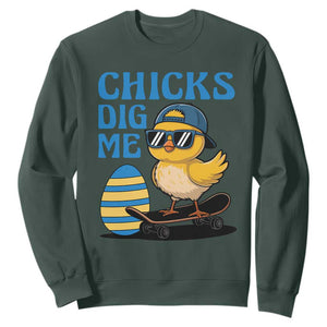 Funny Easter Day Chicks Dig Me Sweatshirt Cool Chicken TS11 Dark Forest Green Print Your Wear
