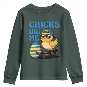 Funny Easter Day Chicks Dig Me Youth Sweatshirt Cool Chicken TS11 Dark Forest Green Print Your Wear
