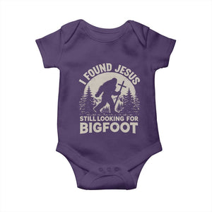 I Found Jesus Still Looking For Bigfoot Baby Onesie Funny Christian Sasquatch Forest TS11 Purple Print Your Wear