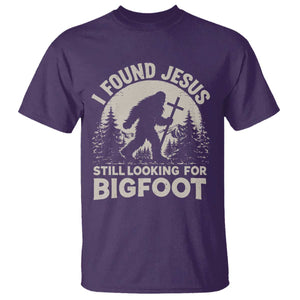 I Found Jesus Still Looking For Bigfoot T Shirt - Funny Christian Sasquatch Forest Humor Tee TS11 Purple Print Your Wear