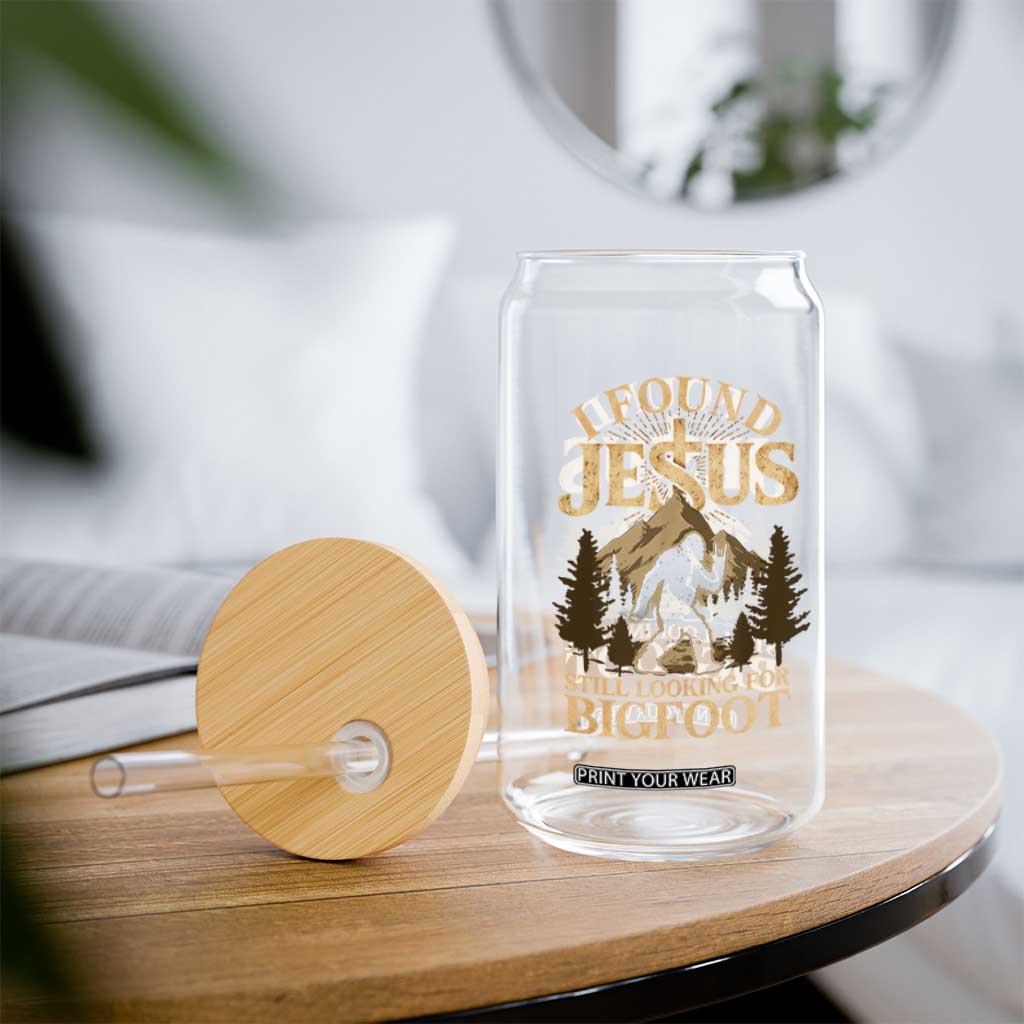I Found Jesus Still Looking For Bigfoot Glass Can Funny Christian Sasquatch Vintage Mountain TS11 Print Your Wear