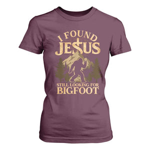 I Found Jesus Still Looking For Bigfoot T Shirt For Women Funny Christian Sasquatch Vintage Mountain TS11 Maroon Print Your Wear