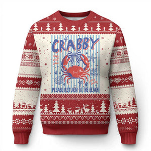 If Crabby Please Return To The Beach Ugly Christmas Sweater Funny Summer Girl TS11 Beige Red Print Your Wear