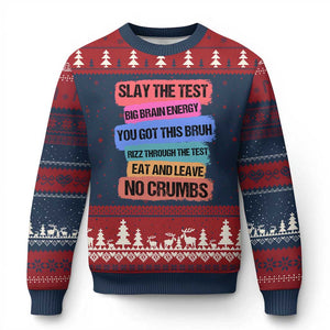 Test Day Ugly Christmas Sweater Slay The Test Big Brain Energy Students Spirit TS11 Navy Red Print Your Wear