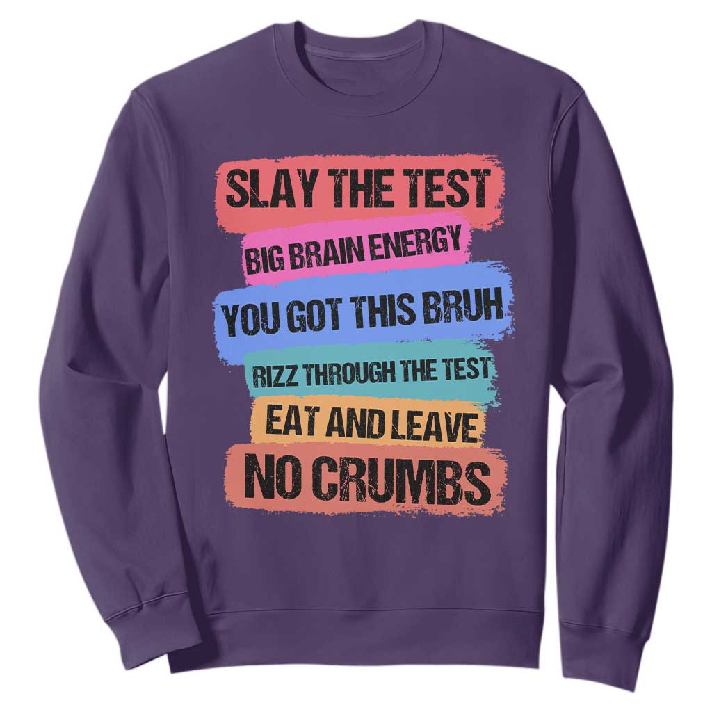 Test Day Sweatshirt Slay The Test Big Brain Energy Students Spirit TS11 Purple Print Your Wear