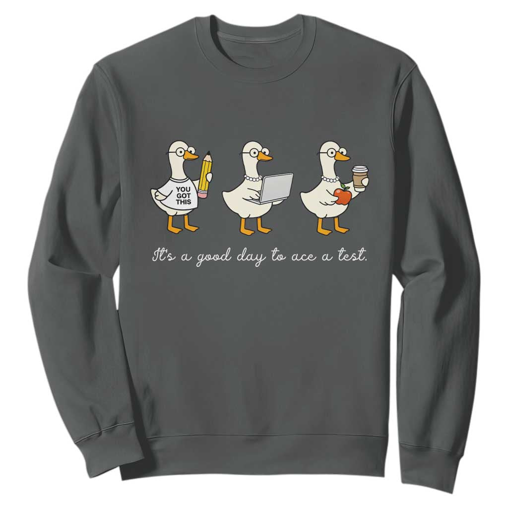 Silly Goose Test Day Sweatshirt It's A Good Day To Ace A Test Teacher Students TS11 Dark Heather Print Your Wear