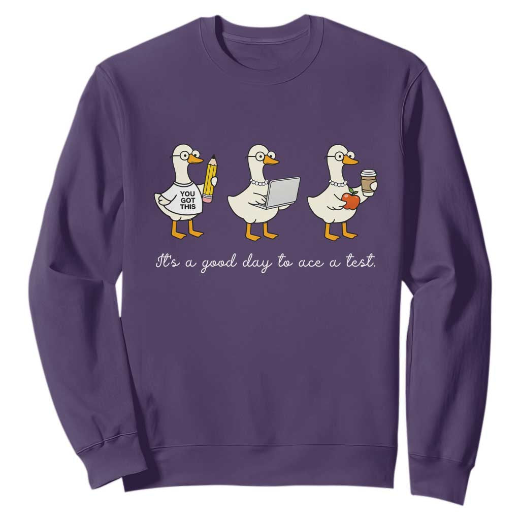 Silly Goose Test Day Sweatshirt It's A Good Day To Ace A Test Teacher Students TS11 Purple Print Your Wear