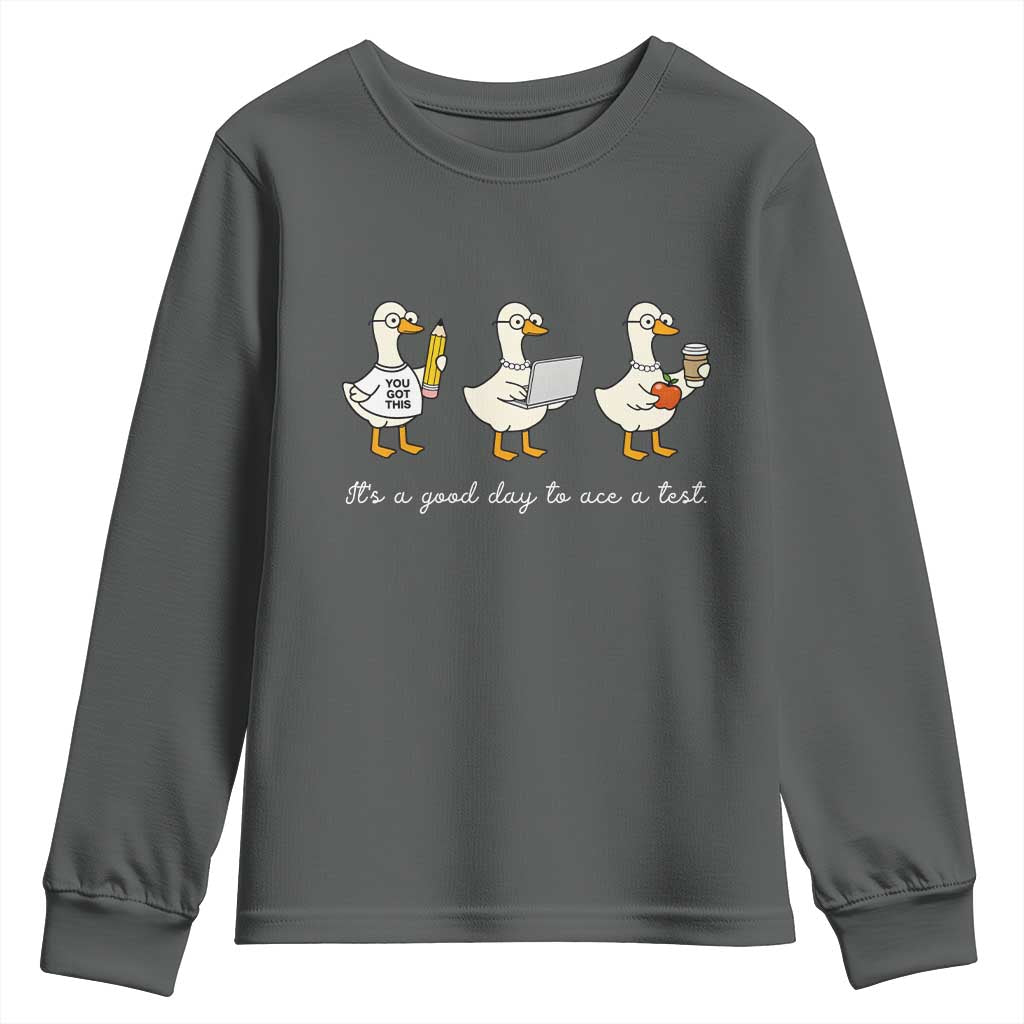 Silly Goose Test Day Youth Sweatshirt It's A Good Day To Ace A Test Teacher Students TS11 Dark Heather Print Your Wear
