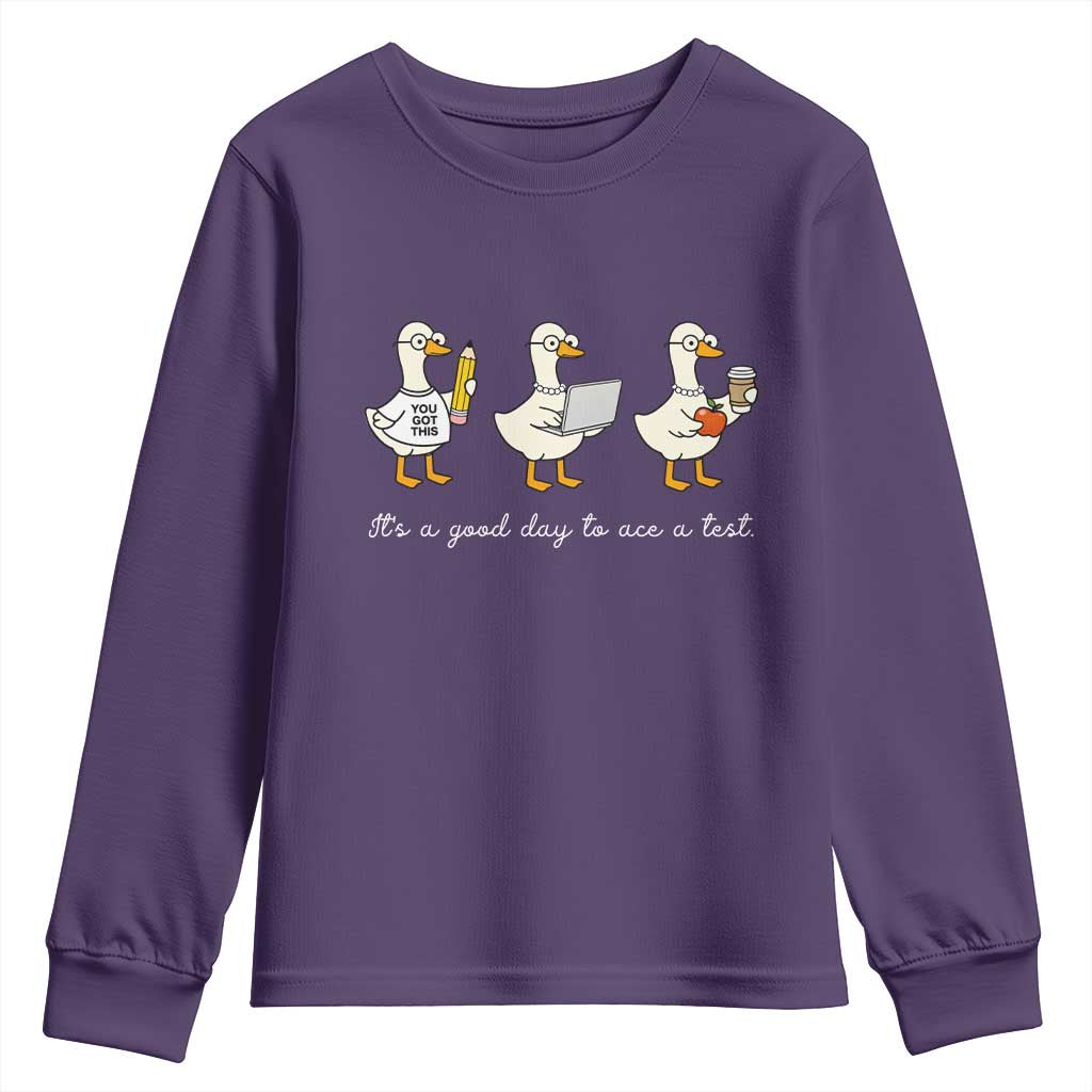Silly Goose Test Day Youth Sweatshirt It's A Good Day To Ace A Test Teacher Students TS11 Purple Print Your Wear