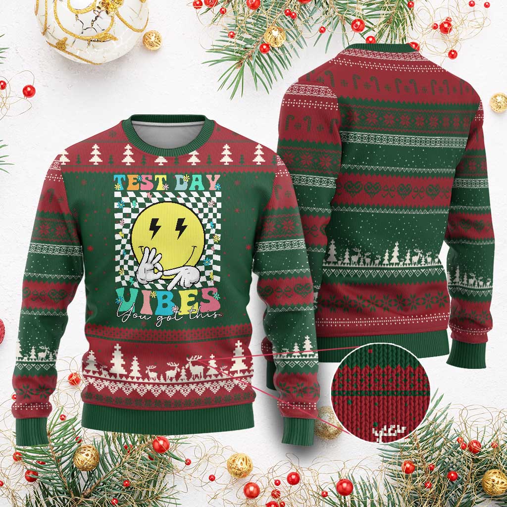 Test Day 67 Meme Ugly Christmas Sweater You Got This Testing Teacher Retro Grooves TS11 Red Green Print Your Wear